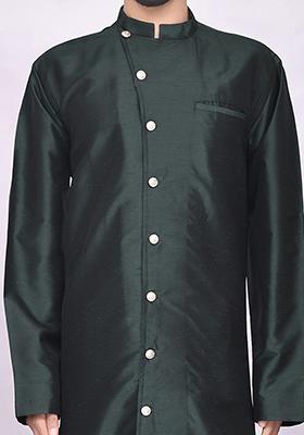 Black Embroidered Silk Kurta Set For Men