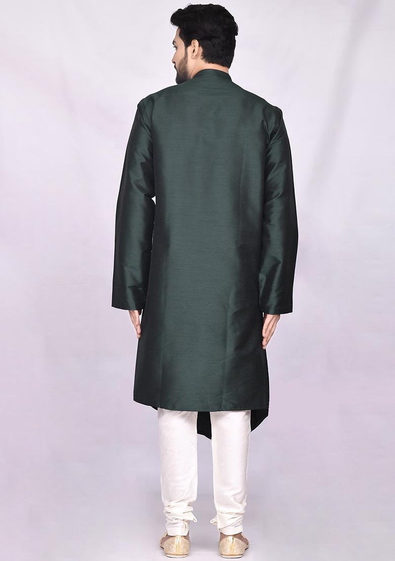 Black Embroidered Silk Kurta Set For Men