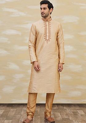 Chikko Brown Solid Silk Kurta Set For Men