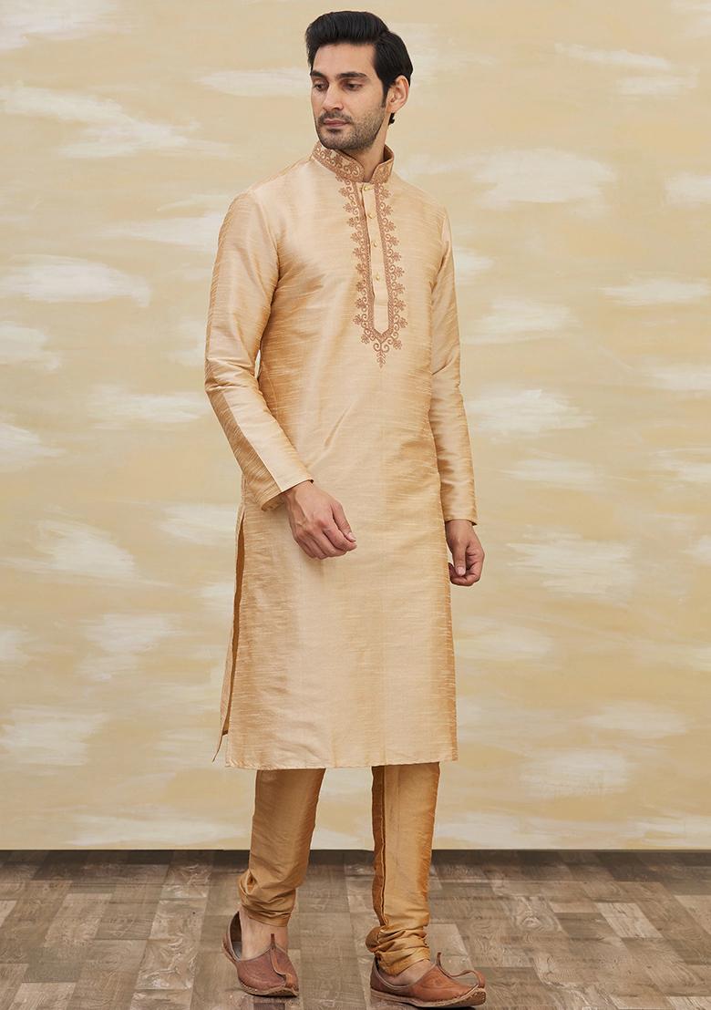 Chikko Brown Solid Silk Kurta Set For Men