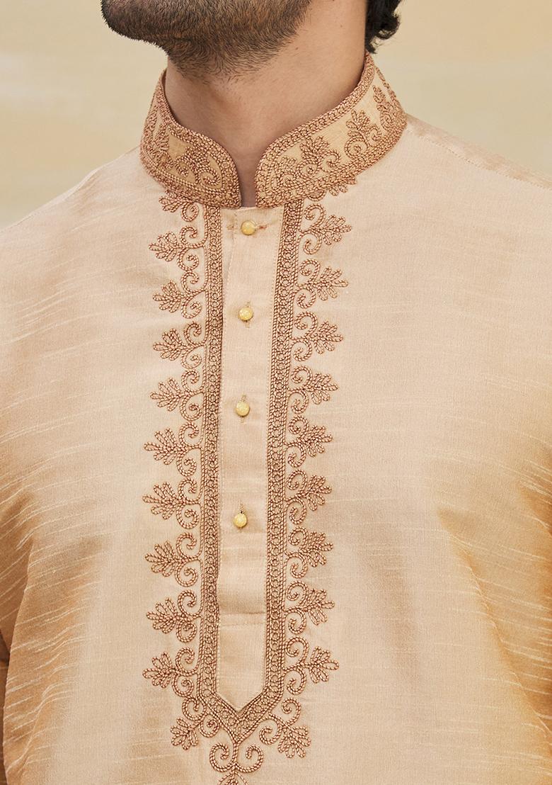 Chikko Brown Solid Silk Kurta Set For Men