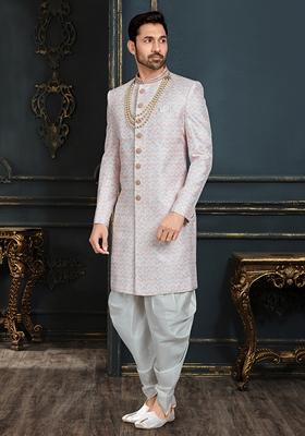 Multi Colour Embroidered Jacquard Indo Western Sherwani Set With Mala For Men