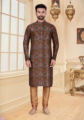 Multi Digital Print Silk Kurta Set For Men
