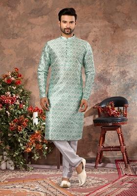 Multi Colour Printed Silk Kurta Set For Men