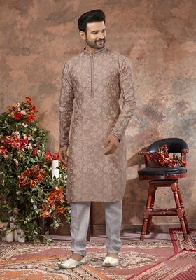 Multi Colour Printed Silk Kurta Set For Men
