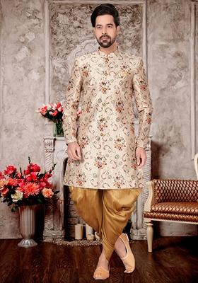 Multi Coloured Printed Jacquard Indo Western Sherwani Set For Men