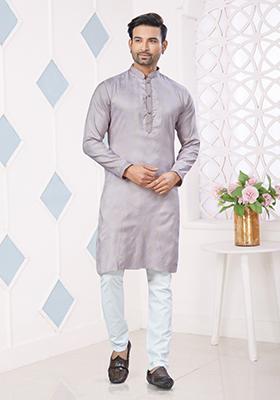 Light Purple Printed Jacquard Kurta Set For Men