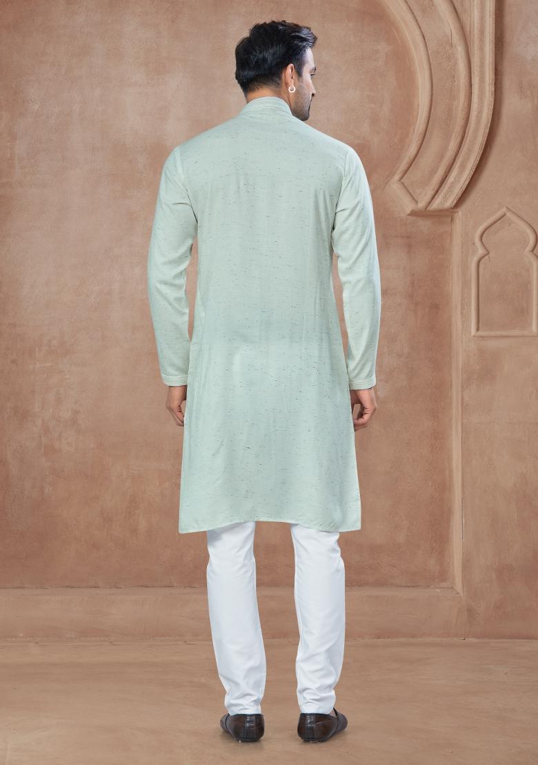 Blue Printed Cotton Kurta Set For Men - Indya