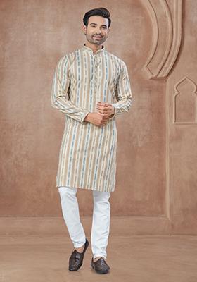 Multi Printed Cotton Kurta Set For Men