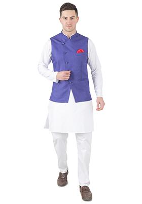 Purple Solid Poly Viscose Nehru Jacket Set For Men