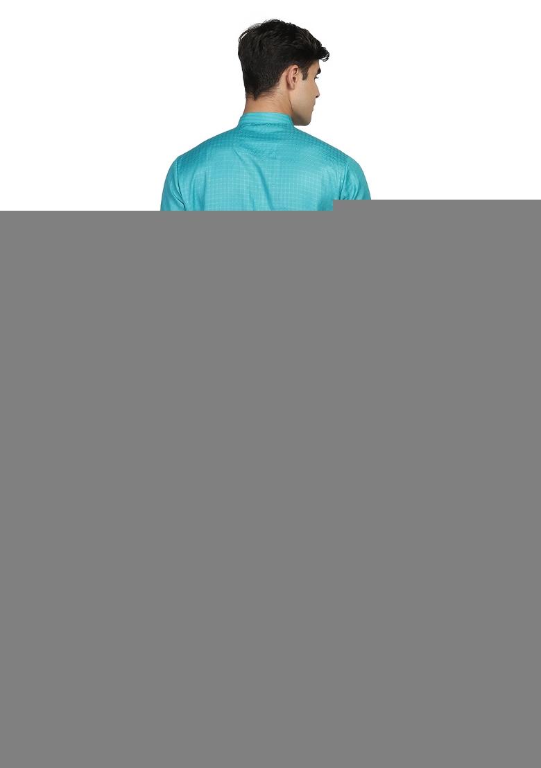 Blue Solid Cotton Kurta Set For Men