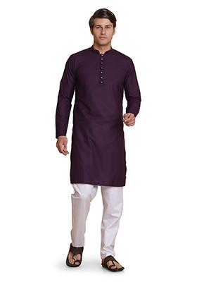 Purple Solid Cotton Kurta Set For Men