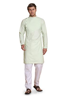 Green Solid Cotton Kurta Set For Men