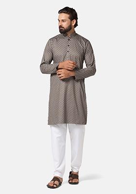 Brown Solid Cotton Kurta Set For Men