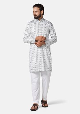 Green Solid Cotton Kurta Set For Men