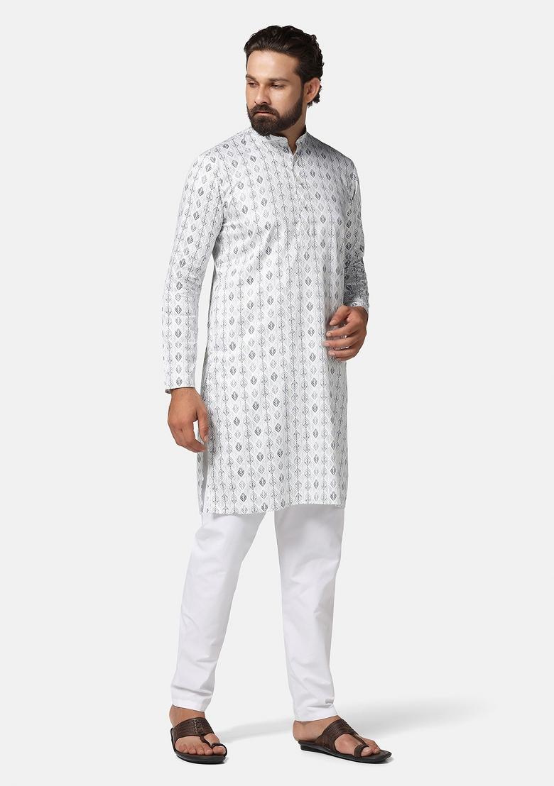 Green Solid Cotton Kurta Set For Men