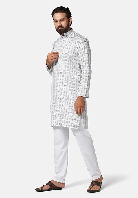 Green Solid Cotton Kurta Set For Men