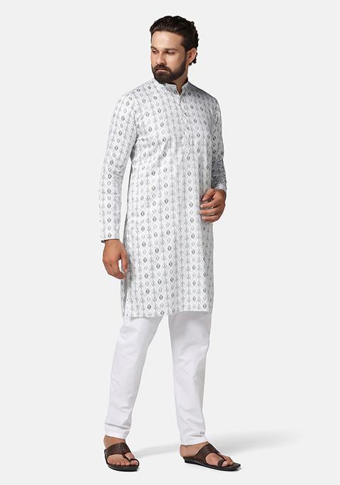 Green Solid Cotton Kurta Set For Men