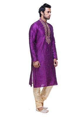 Purple Solid Art Silk KPurple Solid Art Silk Kurta Set For Menura Set For Men