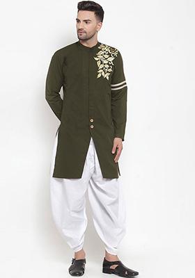 Brown Solid Art Silk Kurta Set For Men