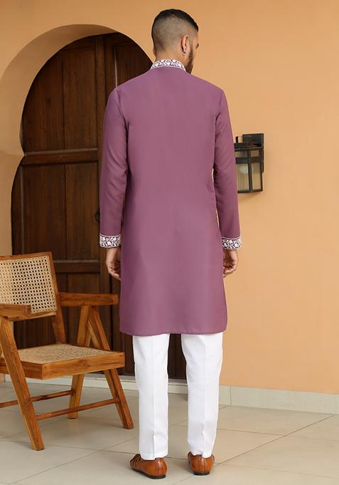 Purple Ethnic Motifs Georgette Kurta For Men
