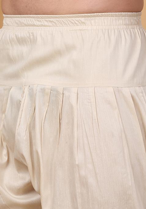 Navy Blue Yoke Design Cotton Silk Kurta Set For Men