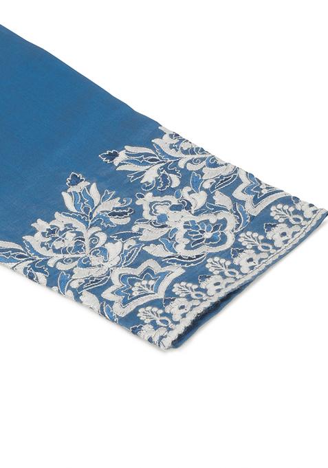 Blue Yoke Design Cotton Silk Kurta Set For Men