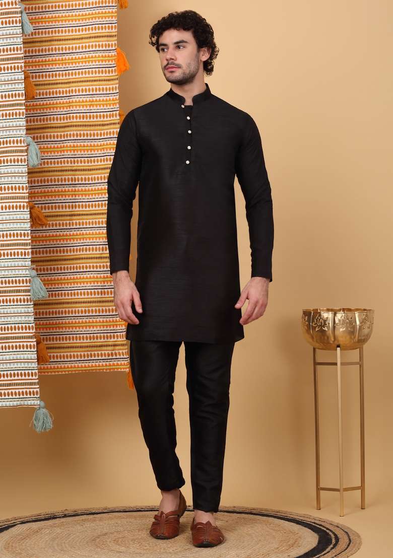 Black And Maroon Paisley Print Silk Blend Nehru Jacket Set For Men - Indya