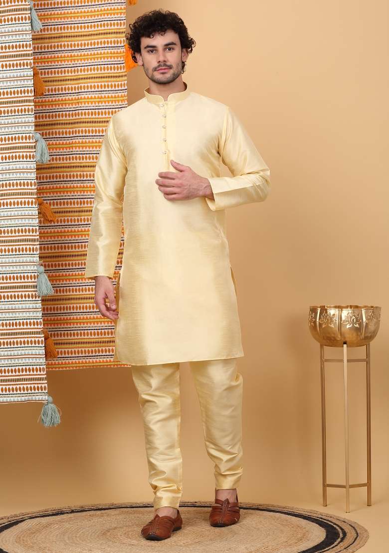 Beige And Black Paisley Print Silk Blend Nehru Jacket Set For Men - Indya