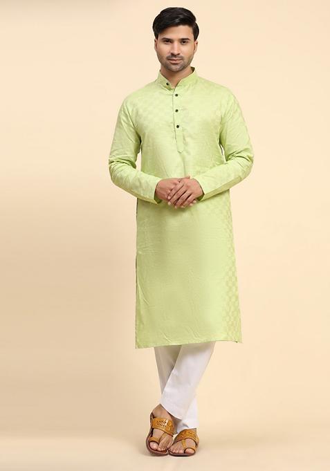 Light Green Embroidered Pure Cotton Kurta For Men