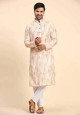 Yellow Digital Printed Rado Cotton Kurta For Men