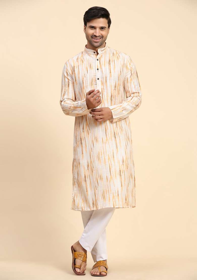 Yellow Digital Printed Rado Cotton Kurta For Men - Indya
