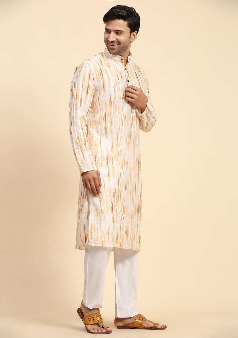 Yellow Digital Printed Rado Cotton Kurta For Men - Indya