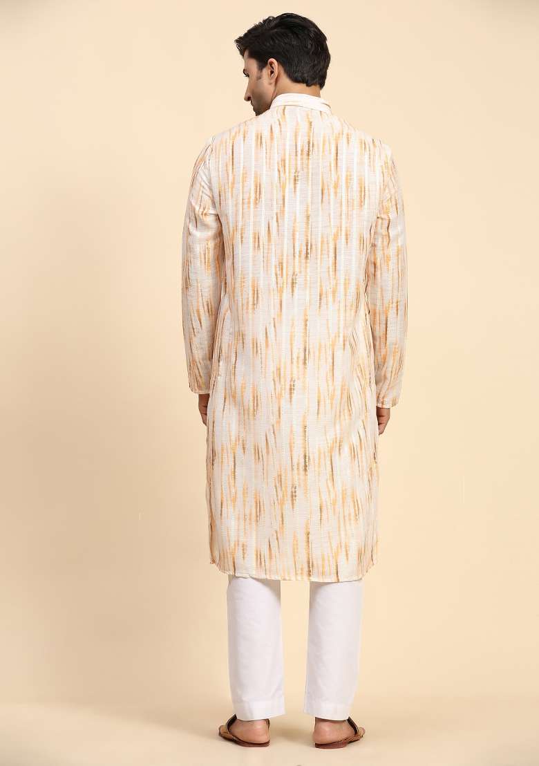 Yellow Digital Printed Rado Cotton Kurta For Men - Indya