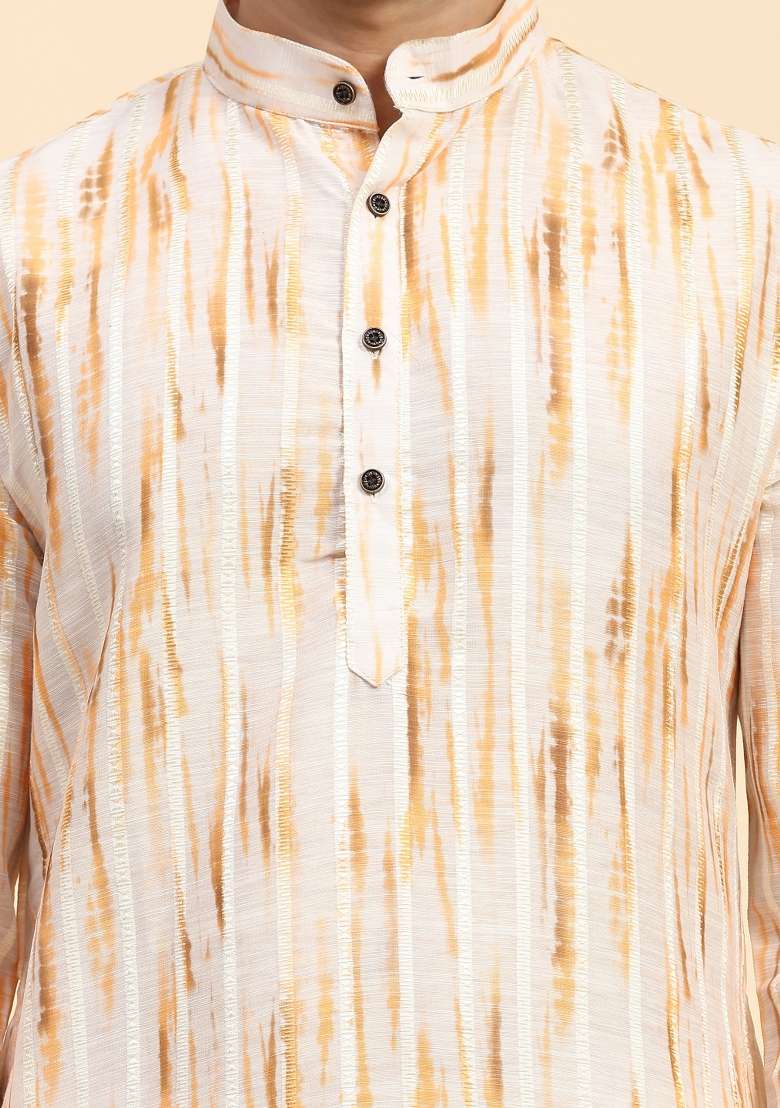 Yellow Digital Printed Rado Cotton Kurta For Men - Indya