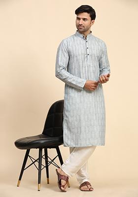 Grey Digital Printed Rado Cotton Kurta For Men
