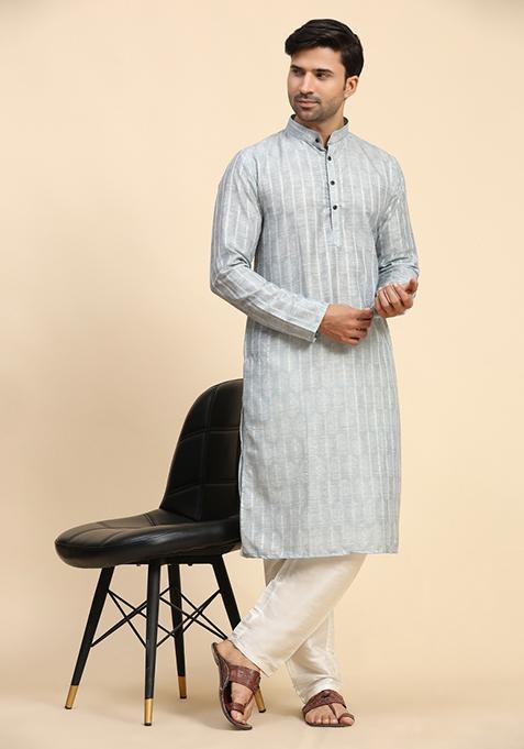 Grey Digital Printed Rado Cotton Kurta For Men