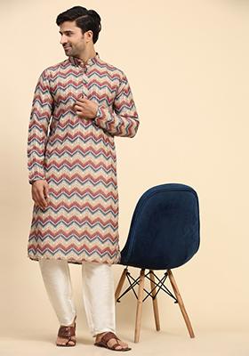 Multi Digital Printed Rado Cotton Kurta For Men