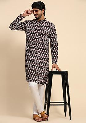Black  Digital Printed Viscose Cotton Kurta For Men
