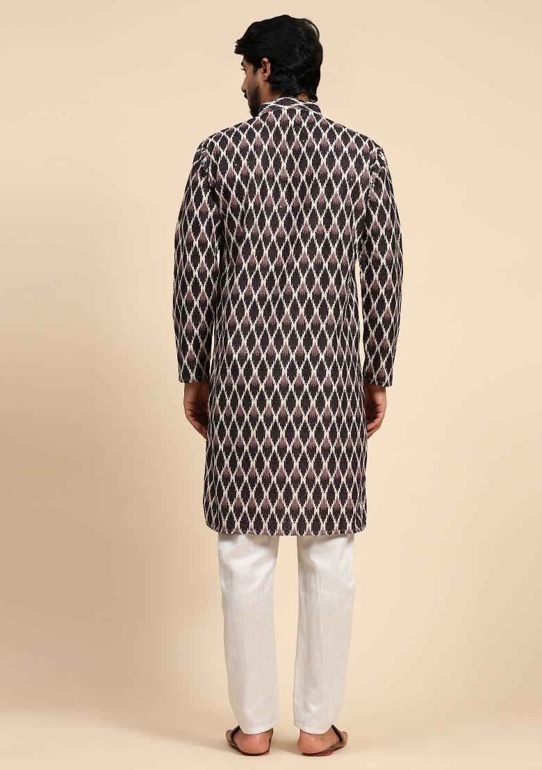 Black Digital Printed Viscose Cotton Kurta For Men