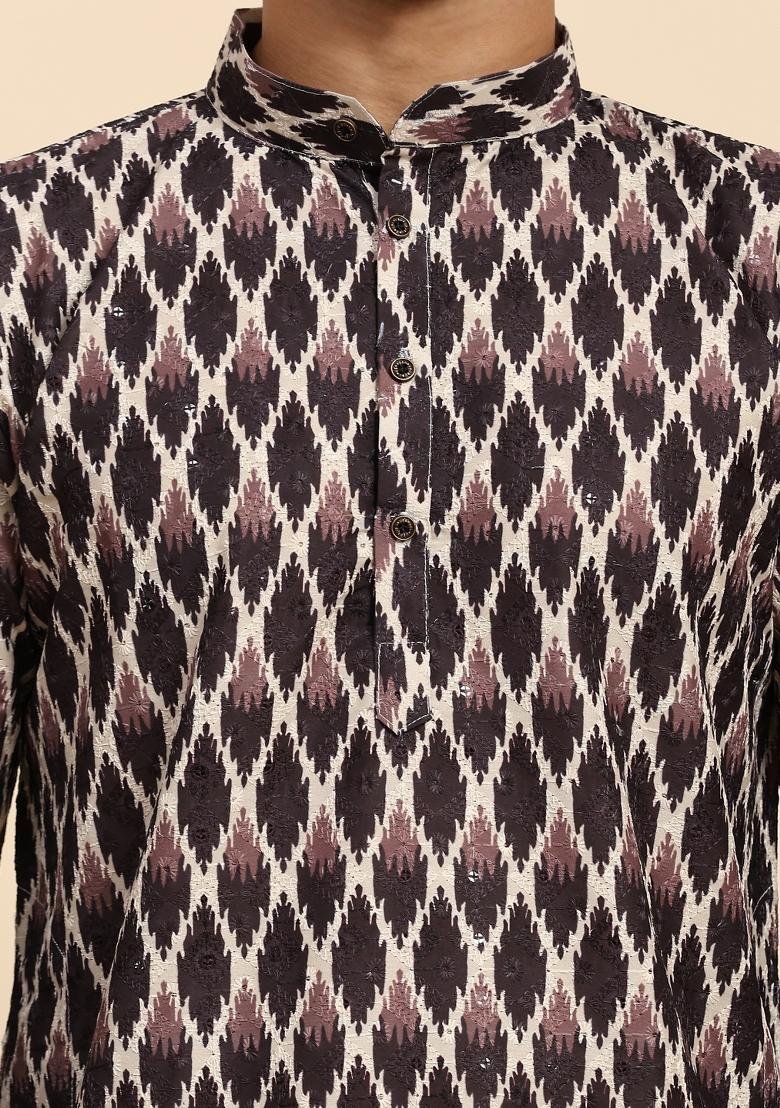 Black Digital Printed Viscose Cotton Kurta For Men