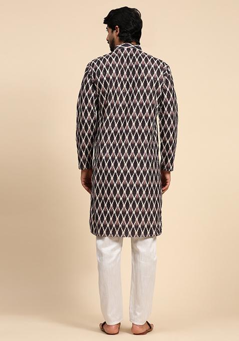 Black Digital Printed Viscose Cotton Kurta For Men