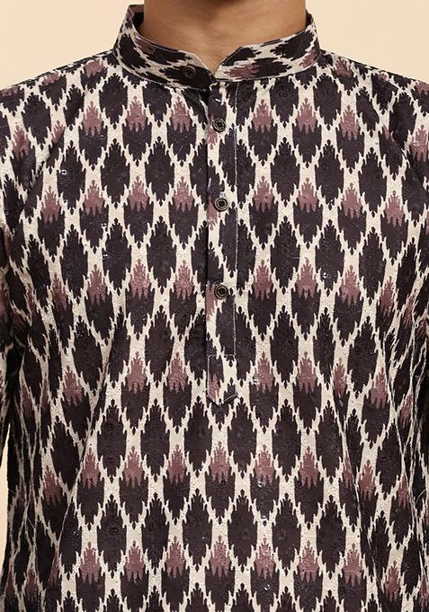 Black Digital Printed Viscose Cotton Kurta For Men