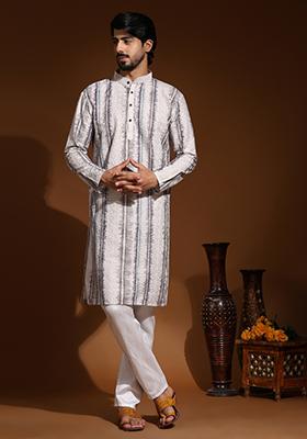 Grey Digital Printed Viscose Cotton Kurta For Men