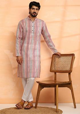 Multi Digital Printed Linen Kurta For Men