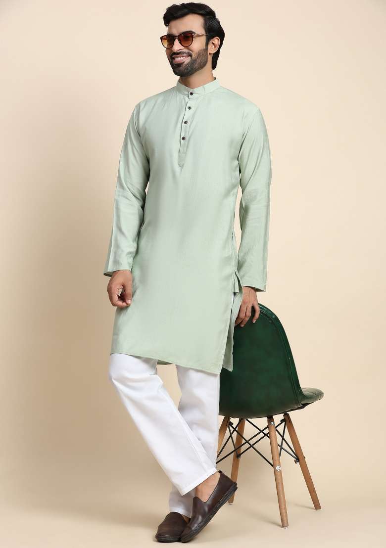 Green Solid Viscose Rayon Kurta For Men - Indya