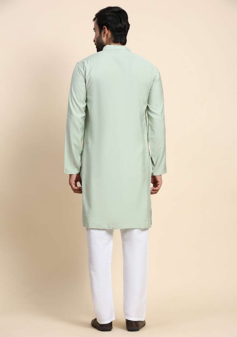 Green Solid Viscose Rayon Kurta For Men - Indya