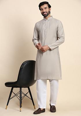 Grey Solid Viscose Rayon Kurta For Men