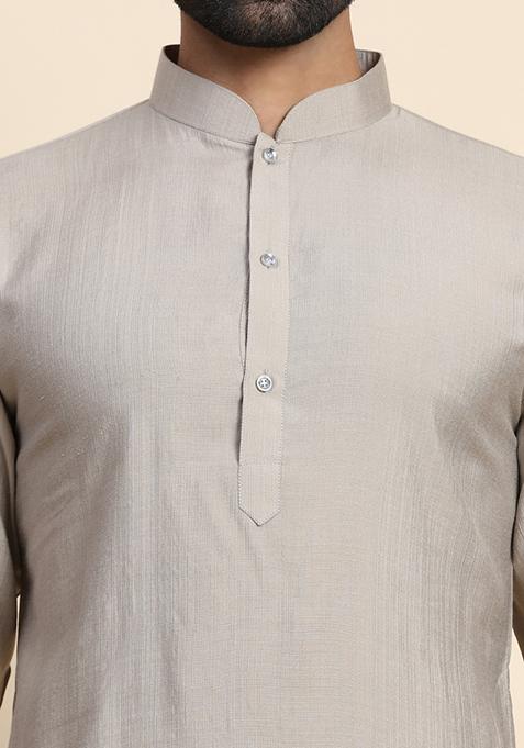 Grey Solid Viscose Rayon Kurta For Men