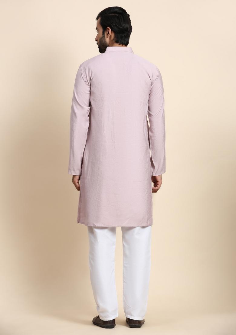Light Mauve Solid Viscose Rayon Kurta For Men